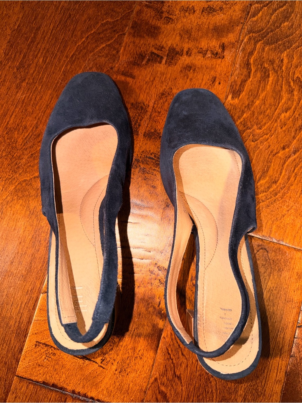 Women's Navy Suede Slingback Block Heel Pumps - Picture 3 of 6